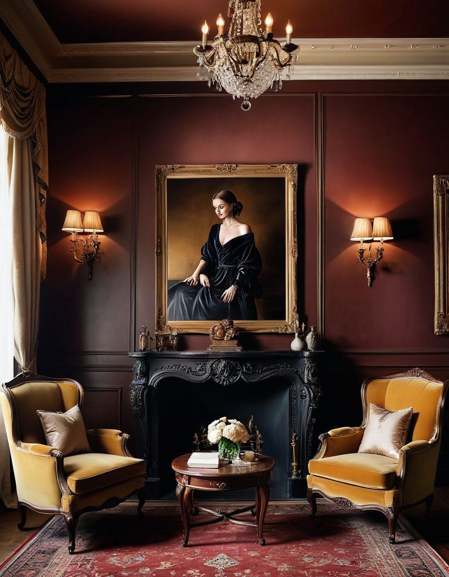 A captivating scene showcasing a beautifully lit, intimate setting with elegant vintage furniture, soft focus lighting, and delicate shadows creating a sultry atmosphere. Include glimpses of alluring photography prints on the walls, featuring tasteful poses and suggestive themes. Emphasize a balance between sensuality and artistry, inviting viewers to explore narratives without explicitness. super-realistic. moody lighting. rich, warm colors.